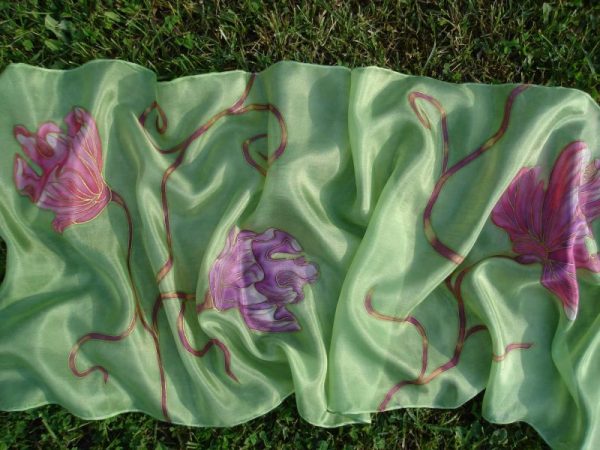 Kézzel festett selyemsál - Tavaszi fuvallat
