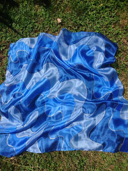 Kézzel festett selyemkendő kék kék